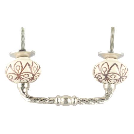 Cream Brown Floral Etched Ceramic Cut Bridge Handle Online